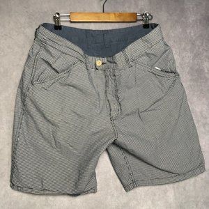 Reversible Mens Shorts size 38 Blue Flat Front Pockets Micro Plaid‎ Cotton